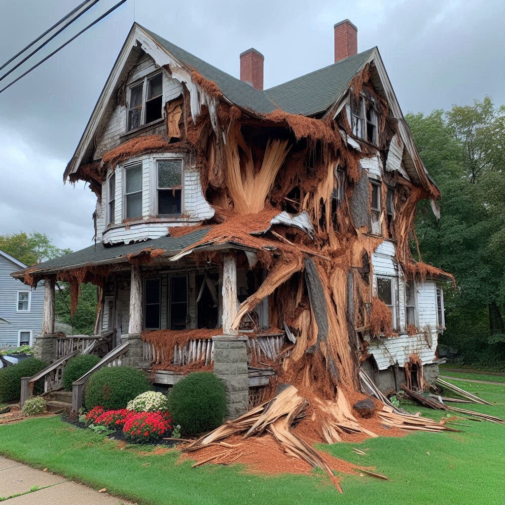 Signs Your Scituate Home Needs a Tree Inspection Blog Article - Tree with visible damage, including broken branches and signs of disease near an Scituate home